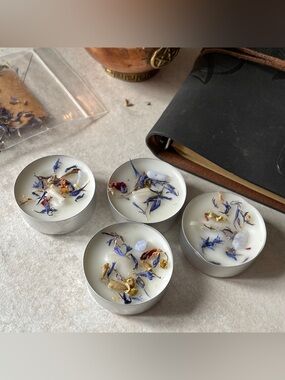 Faerie Call 4x 🧚🏻 Reiki-charged crystal tealight candles herbs blue lace agate